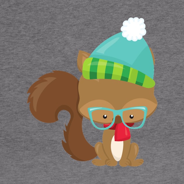 Winter Squirrel, Hipster Squirrel, Glasses, Hat by Jelena Dunčević